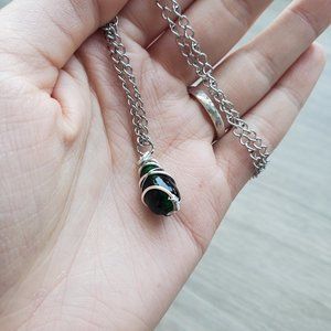 Green glass tear stone pendant handmade necklace